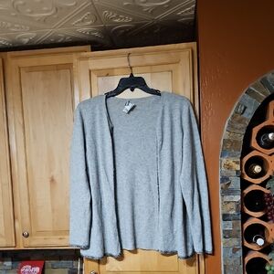 Oscar De La Renta Gray Cashmere Knit Beading Long Sleeve Open Cardigan Sweater